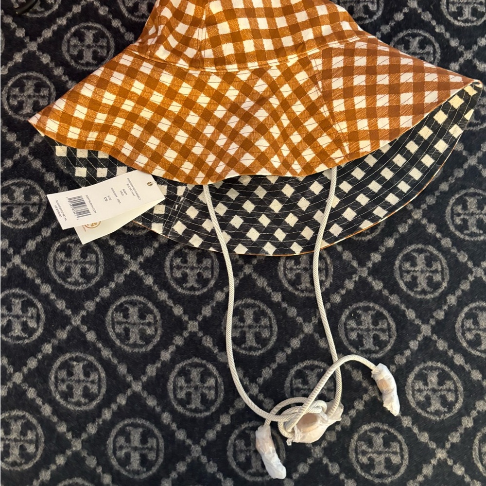Tory Burch Brown and White Checkered Women's Hat